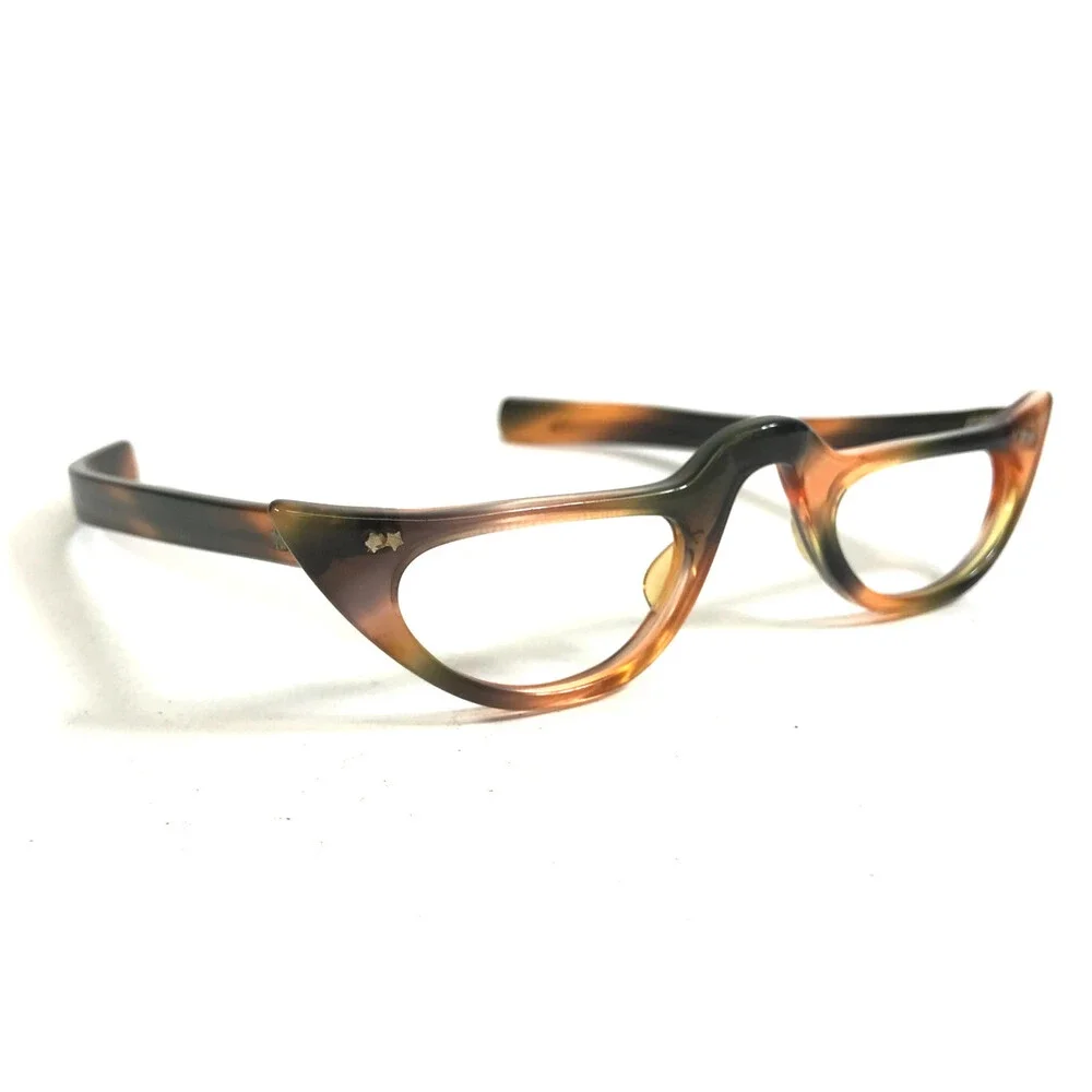 Vintage SRO Eyeglasses Frames LADY OVERSIGHT Brown Orange Horn Cat Eye 40-15-123